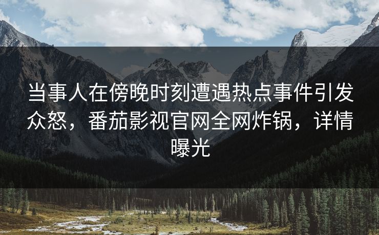 当事人在傍晚时刻遭遇热点事件引发众怒，番茄影视官网全网炸锅，详情曝光